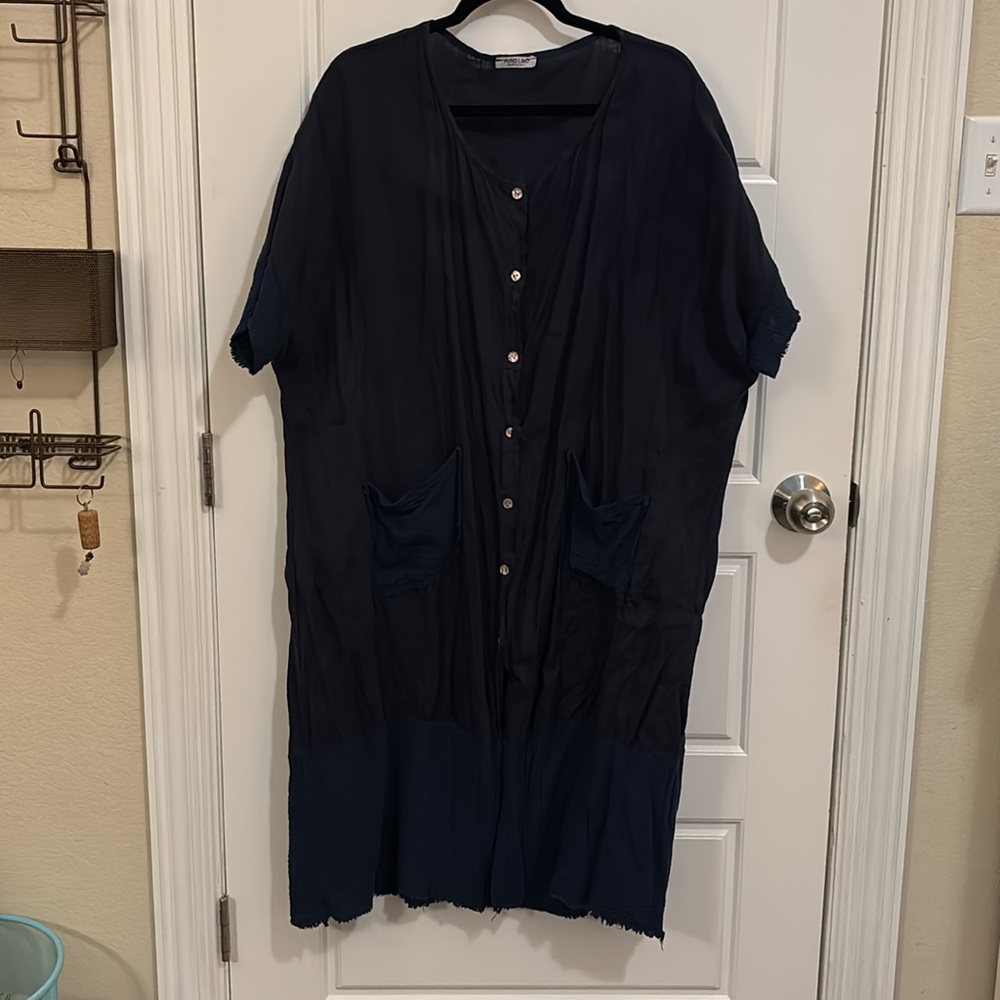 Puro Lino Navy Top Tunic XL